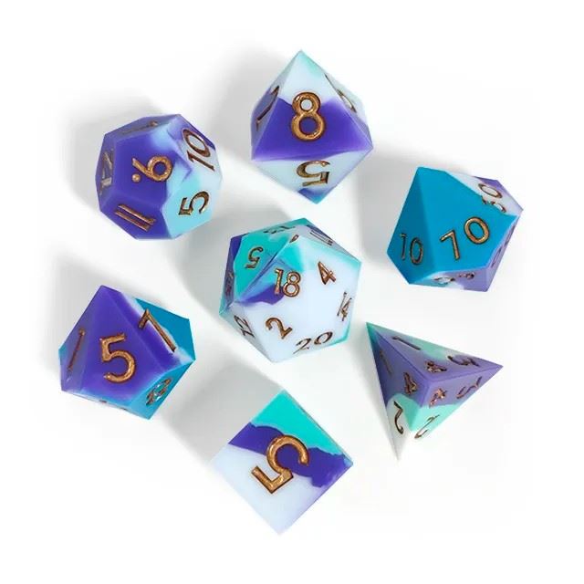 Purple & White Layered Silicone - 7pcs RPG Full Dice Set