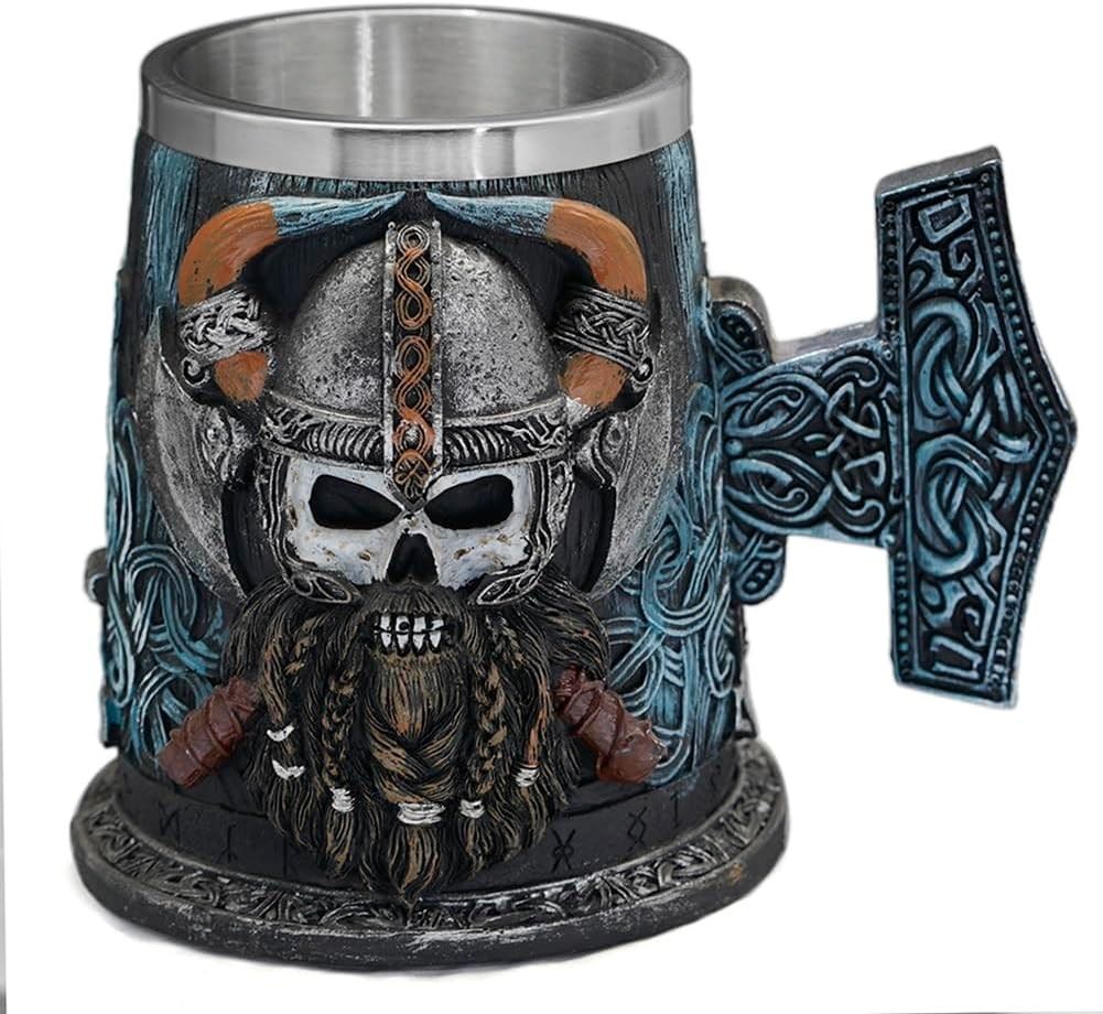 Blue, Black & Silver Viking Hammer Mug - Novelty