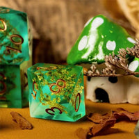 Thumbnail for Yellow Flower in Clear & Green Filled Sharp Resin - 7pcs RPG Dice Set