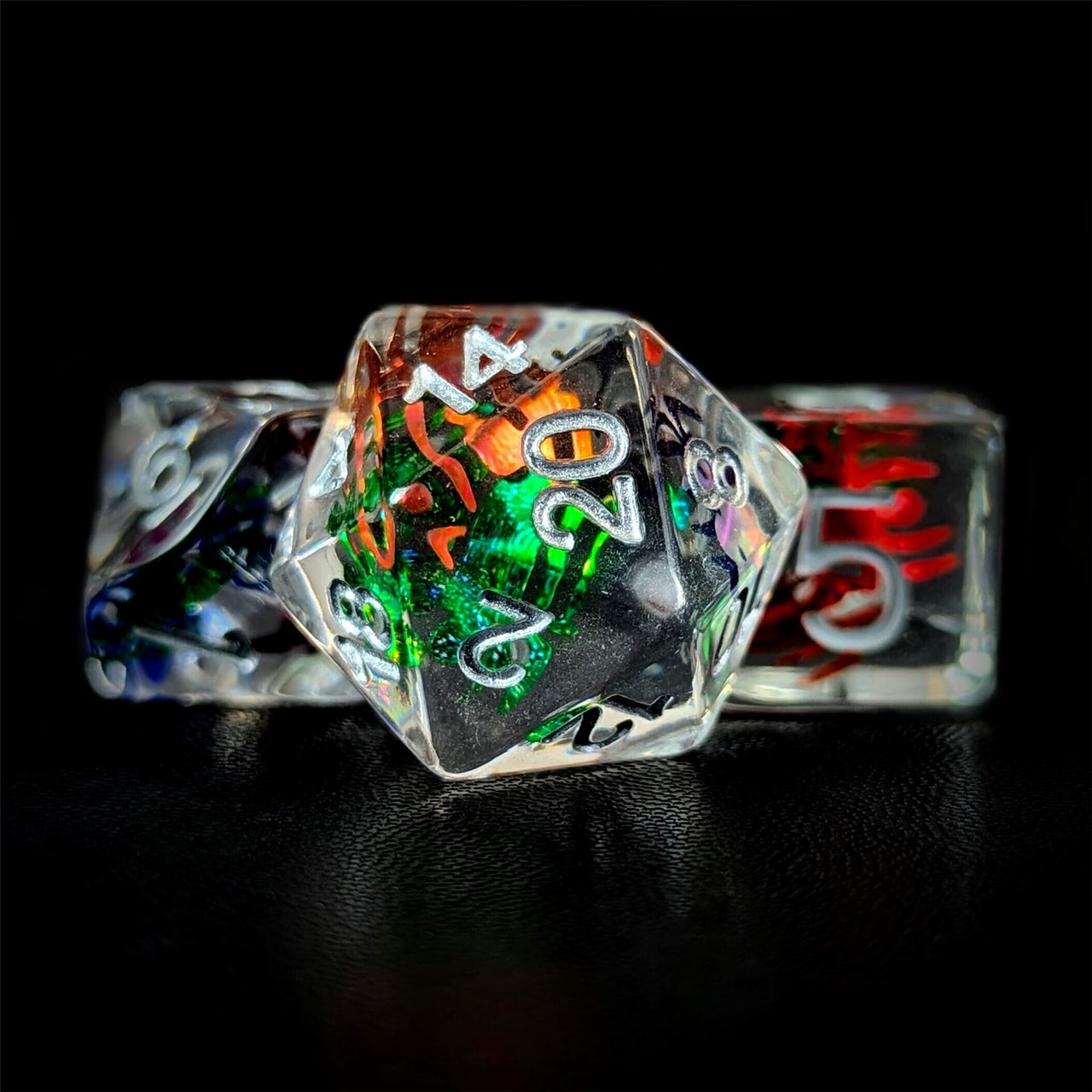 Spiders in Clear Resin - 7pcs RPG Full Dice Set