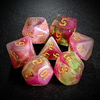 Thumbnail for Blend of Green & Pink Acrylic - 7pcs RPG Full Dice Set Top