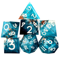 Thumbnail for Blue Swirl in Teal with Gold Foil Sharp Resin - 7pcs RPG Dice Set