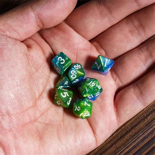 Blend of Blue & Green Acrylic - 7pcs RPG Mini Dice Set