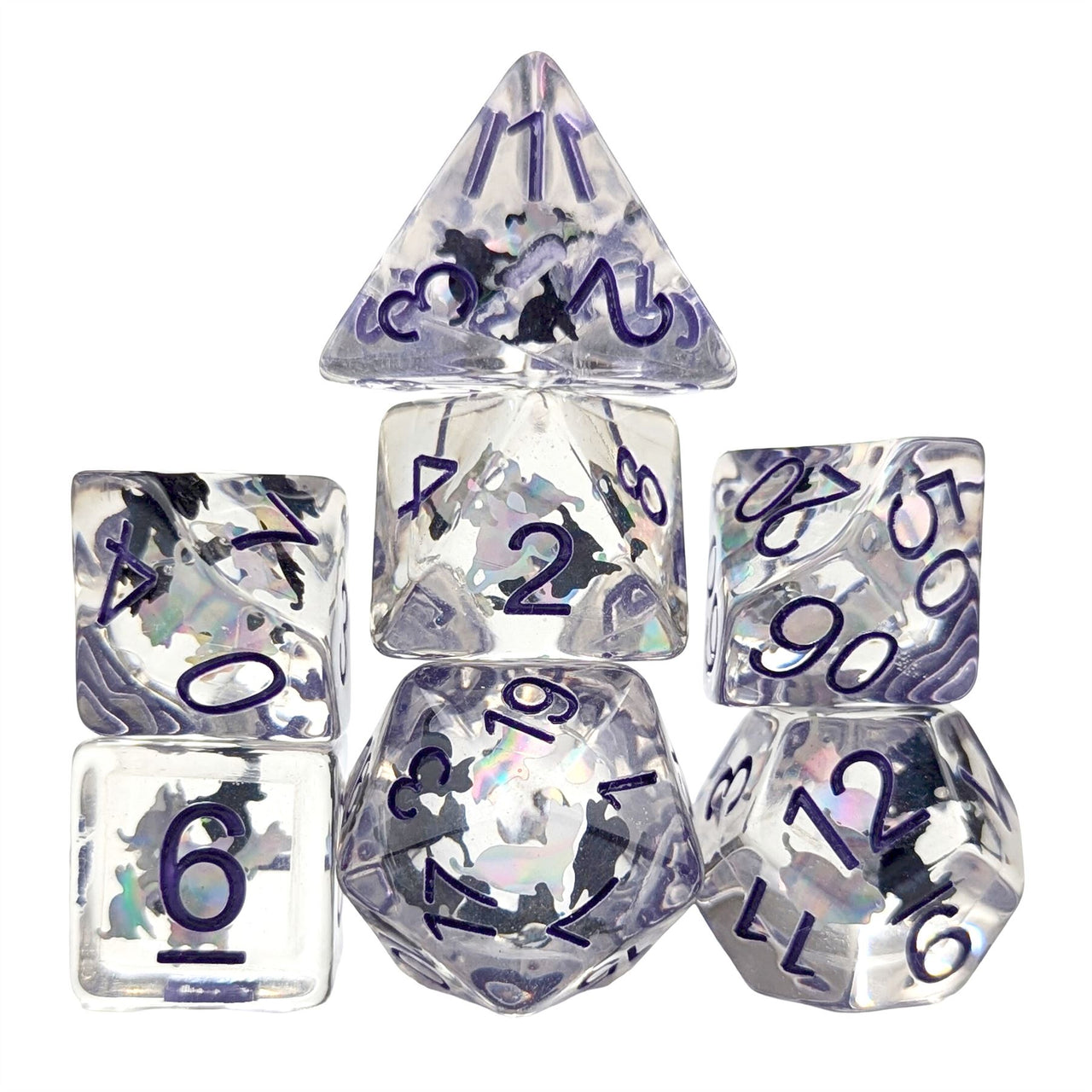 Cats in Clear Resin - 7pcs RPG Full Dice Set