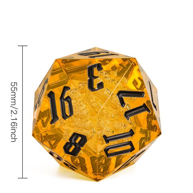 Bubbles in Clear & Yellow Sharp Acrylic - D20 RPG Dice