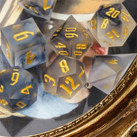 Thumbnail for Black Swirl in Frosted Clear Sharp Resin - 7pcs RPG Dice Set