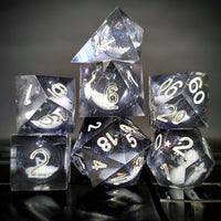 Thumbnail for White Sand in Dark Blue Liquid Filled Sharp Resin - 7pcs RPG Dice Set