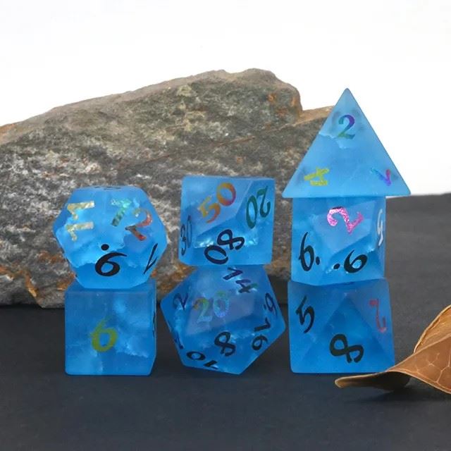 Cracked & Frosted Royal Blue Glass - 7pcs RPG Dice Set