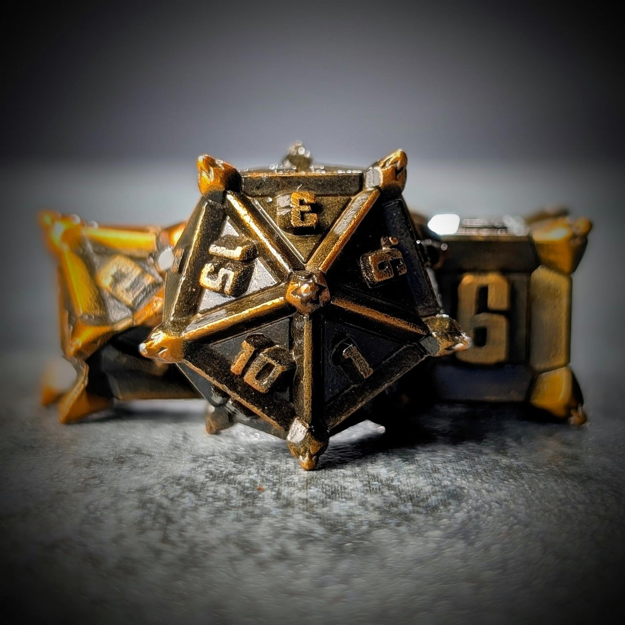 7pcs RPG Dice Set - Spiky Gold Metal