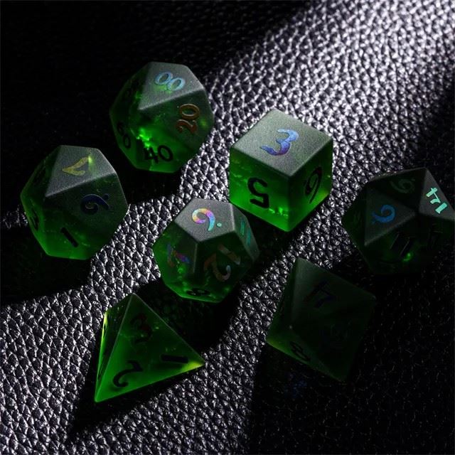 Cracked & Frosted Green Glass - 7pcs RPG Dice Set