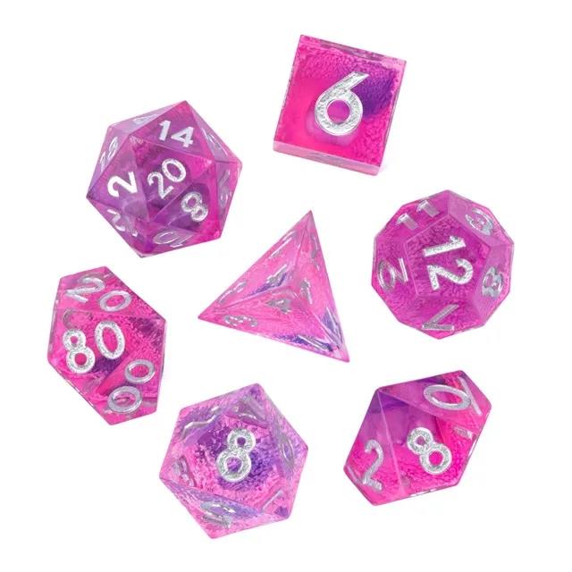 Layered Pink & Clear Sharp Resin - 7pcs RPG Dice Set