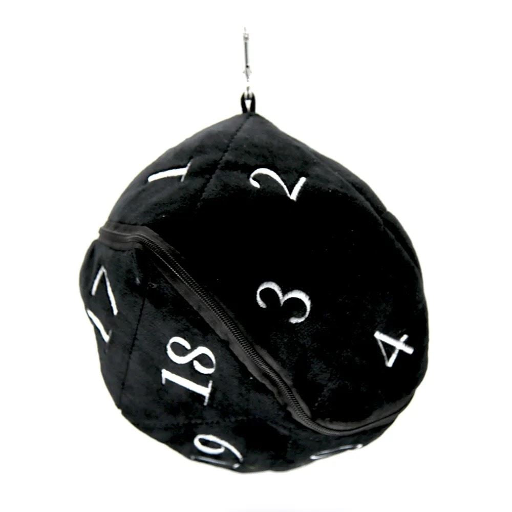 Black Plush D20 with Zipper - Storage Bag