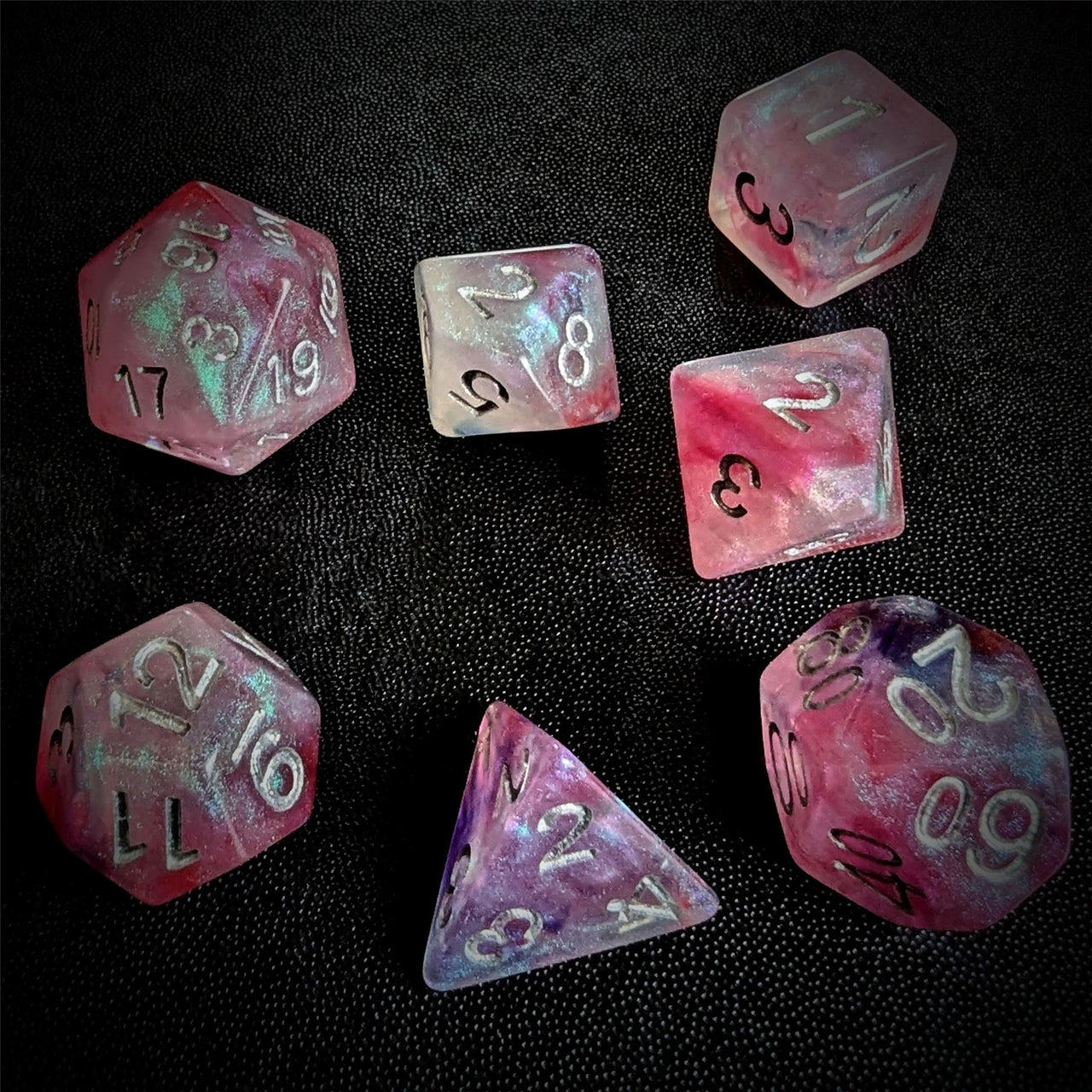 Glitter in Pink & Purple Resin - 7pcs RPG Full Dice Set