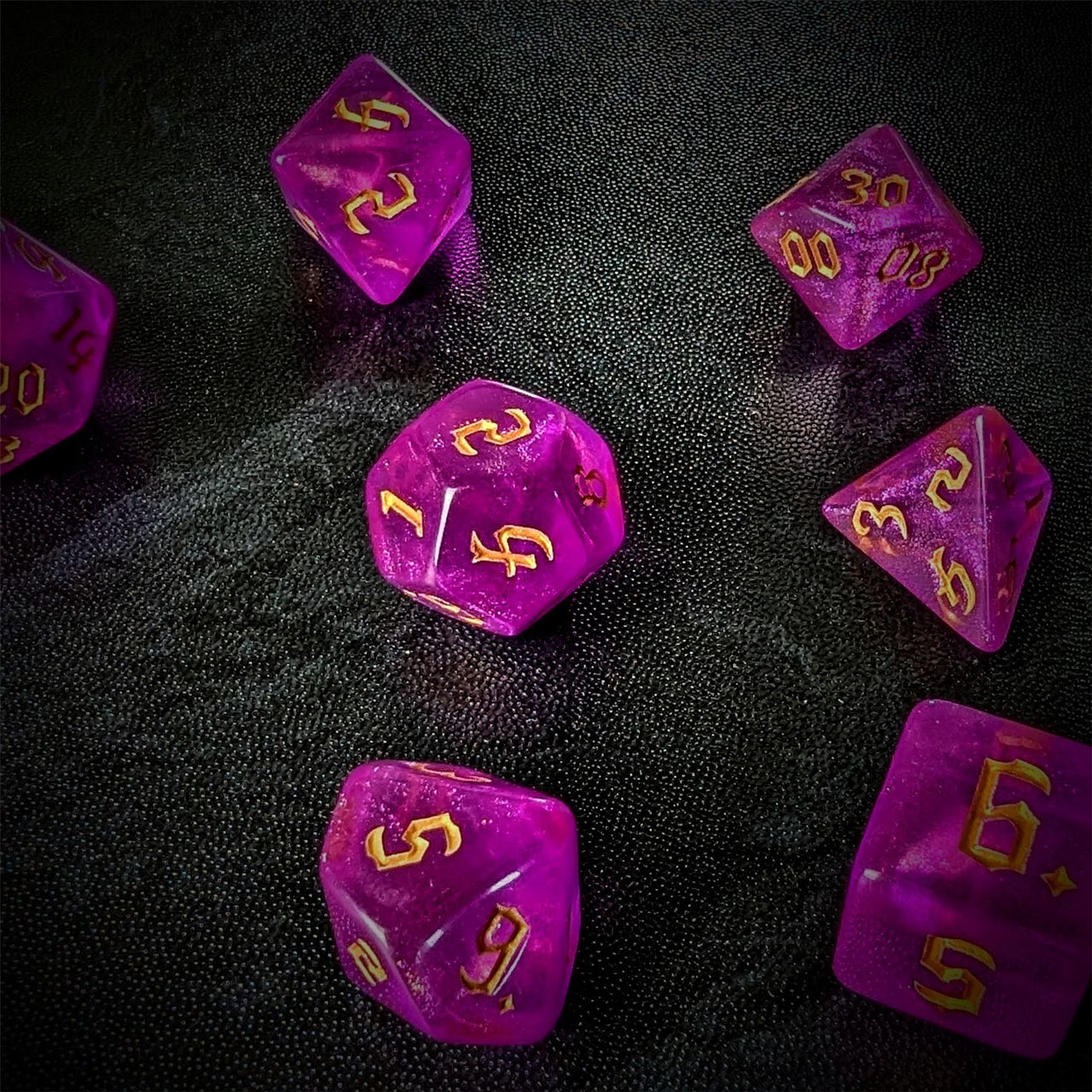 Glitter in Hot Pink Acrylic - 7pcs RPG Full Dice Set Scatter