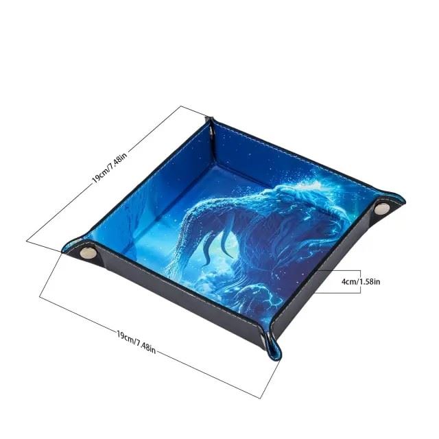 Cthulu on Blue PU Leather - Square Hard Dice Tray