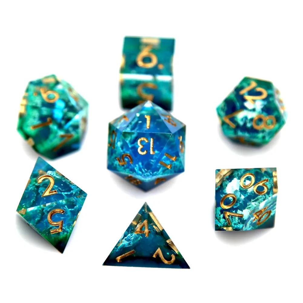 Sea Floor in Blue & Clear Layered Sharp Resin - 7pcs RPG Dice Set