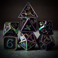 Thumbnail for Black Enamel in Rainbow Metal - 7pcs RPG Dice Set