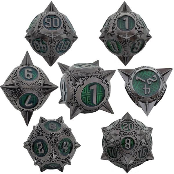 7pcs Dice Metal Spike Ball Nickel Font Green
