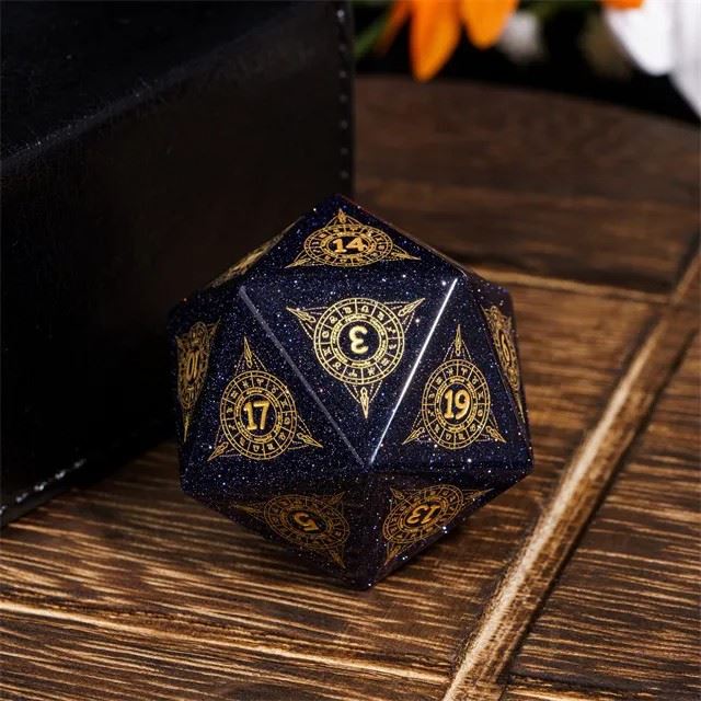 Astrology on Obsidian Goldstone Gemstone - D20 RPG Dice