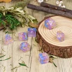 7pcs Dice Resin Layer Gold Font Bigender White Purple Blue