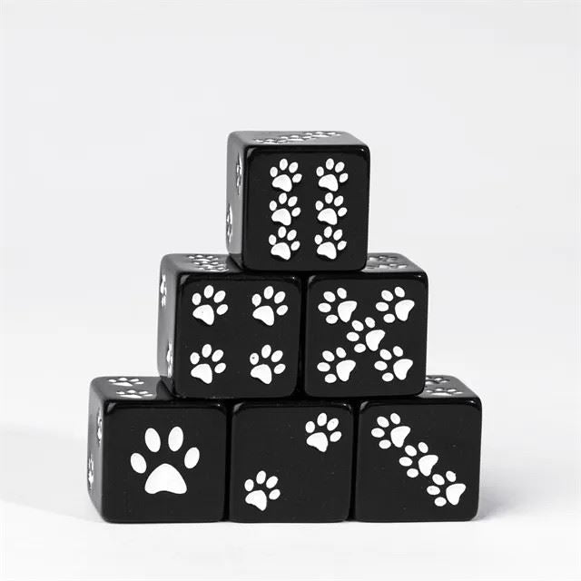 Paw on Black Resin - 6pcs D6 RPG Dice Set