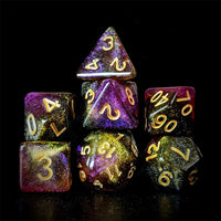 Thumbnail for Glitter in Purple & Yellow Acrylic - 7pcs RPG Full Dice Set Dark Stack