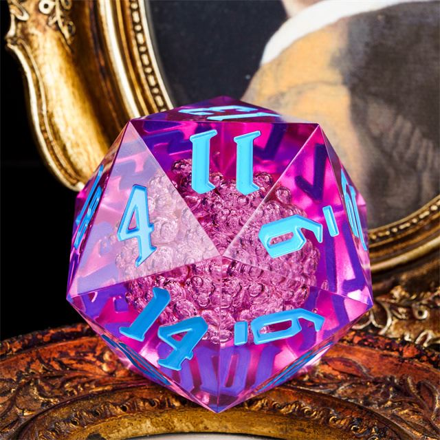 Bubbles in Clear & Magenta Sharp Acrylic - D20 RPG Dice