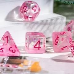 Bow in Clear & Pink Resin - 7pcs RPG Full Dice Set