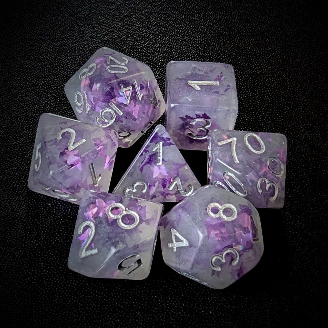 Butterfly in Purple Resin - 7pcs RPG Full Dice Set