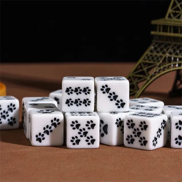 Paw on White Resin - 6pcs D6 RPG Dice Set