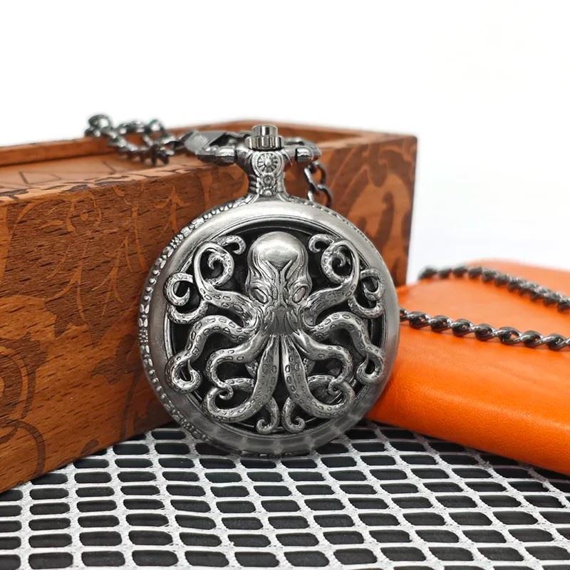 Mindflayer on Silver Pocket Watch with Mini Dice - Pendant