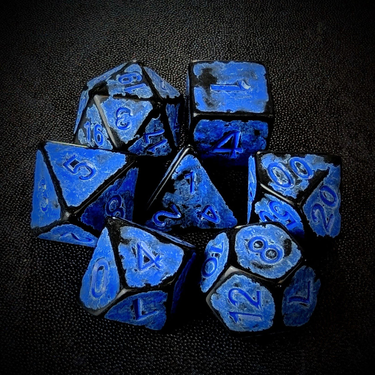 Washed Blue on Black Acrylic - 7pcs RPG Full Dice Set Top