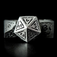 Thumbnail for 7pcs RPG Full Dice Set - Black Pattern on Silver Resin