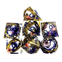 Thumbnail for 7pcs Dice Sharp Filled Gold Ring Flowers Purple Font Purple Clear