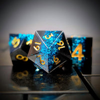 Thumbnail for Blue Band in Black Filled Sharp Resin - 7pcs RPG Dice Set
