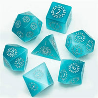 Thumbnail for Runes on Blue Cat Eye Gemstone - 7pcs RPG Dice Set