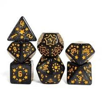 Thumbnail for 7pcs Dice Acrylic Pattern Stars Gold Font Black