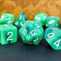 Thumbnail for 7pcs Dice Resin Swirl White Font Frosted Green