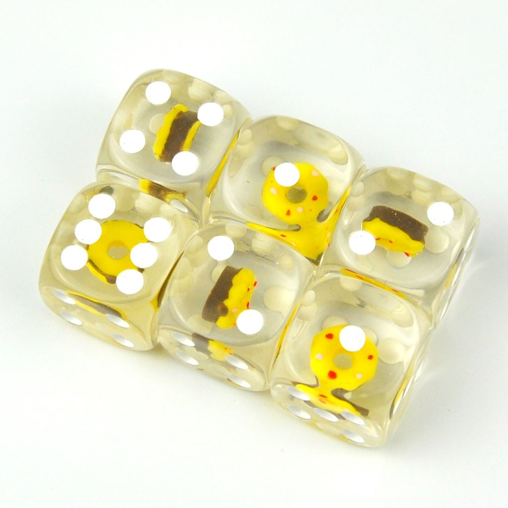 Yellow Donut in Clear Resin - 6pcs D6 RPG Dice Set