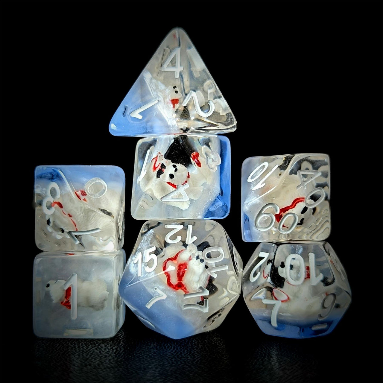 Polar Bear in Clear & Blue Resin - 7pcs RPG Full Dice Set