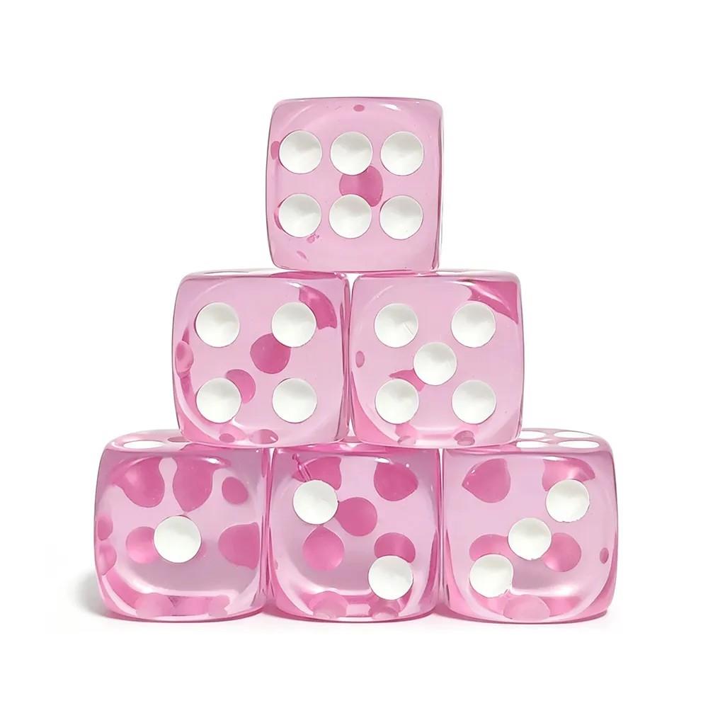 30pcs D6 16mm Dice Acrylic Pips White Font Clear Pink