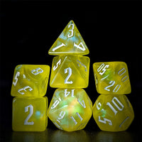 Thumbnail for Glitter in Clear Yellow Acrylic - 7pcs RPG Full Dice Set Dark Stack