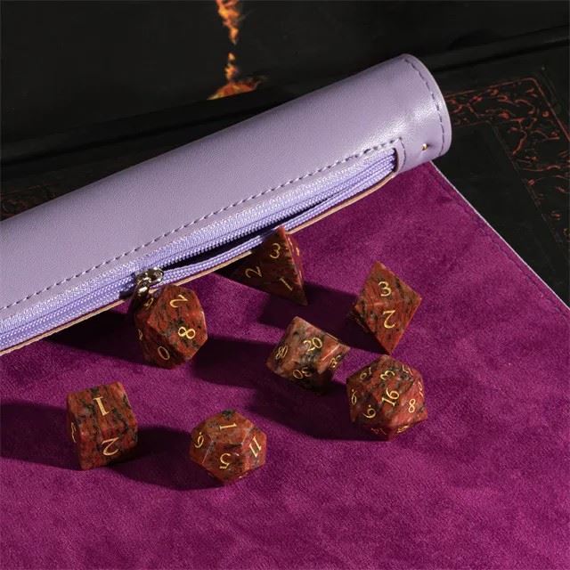 Purple Velvet PU Leather Roll & Tray - Dice Storage