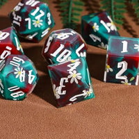 Thumbnail for White Flower in Red & Green Filled Sharp Resin - 7pcs RPG Dice Set