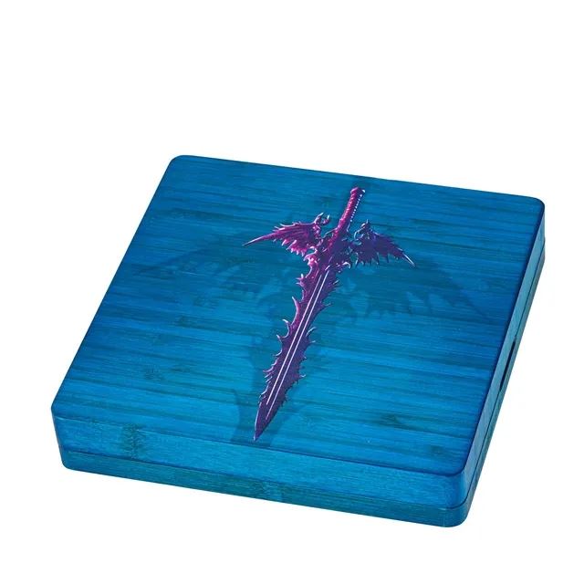 Blue Sword with Wings on Bamboo Wood - Magnetic Dice Storage