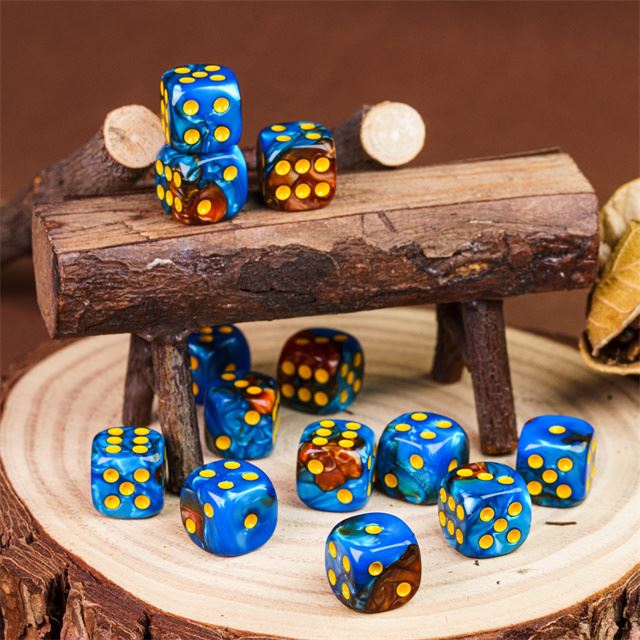 12mm Blue & Brown Acrylic - 10pcs D6 RPG Dice Set