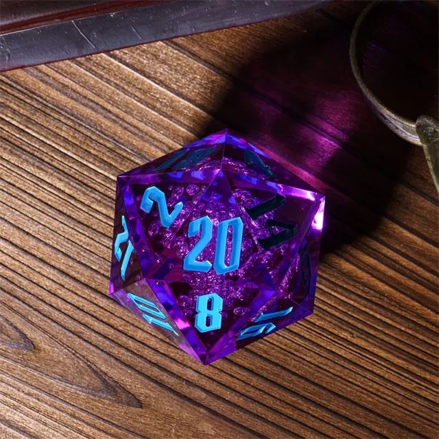 Bubbles in Clear & Purple Sharp Acrylic - D20 RPG Dice