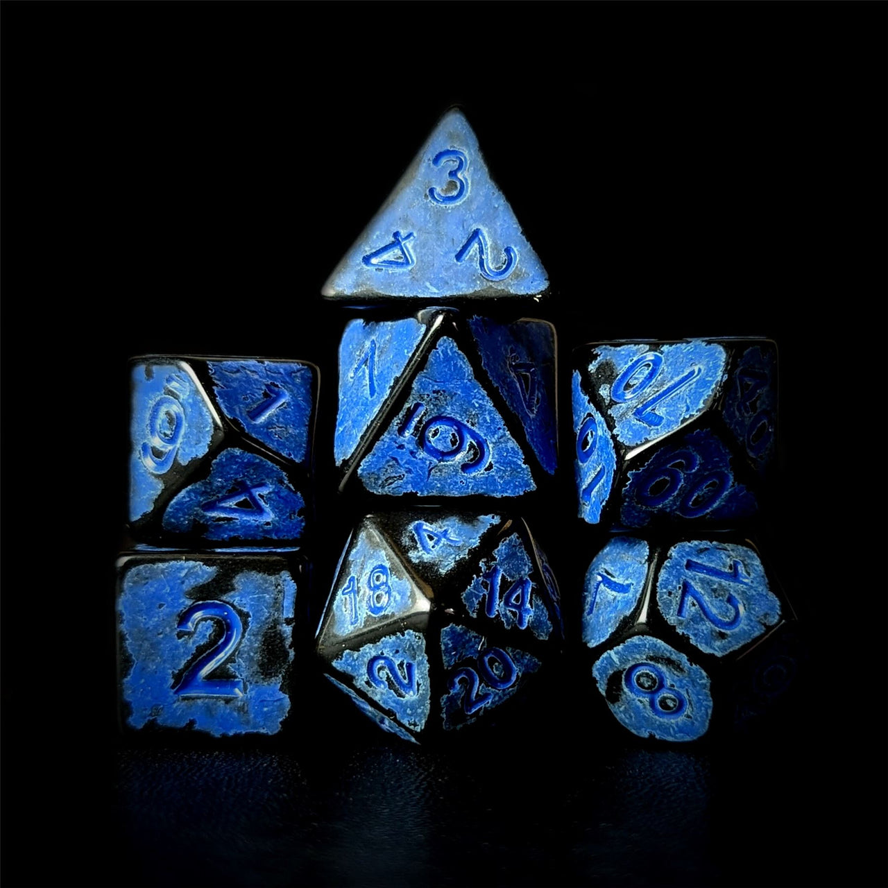 Washed Blue on Black Acrylic - 7pcs RPG Full Dice Set Dark Stack