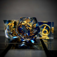 Thumbnail for Gold Ring in Blue & Clear Filled Sharp Resin - 7pcs RPG Dice Set