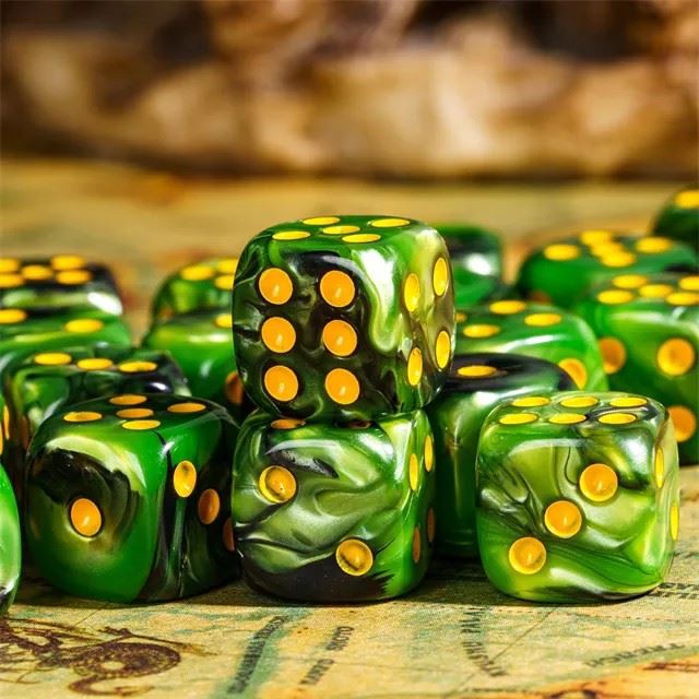 12mm Black & Green Acrylic - 10pcs D6 RPG Dice Set